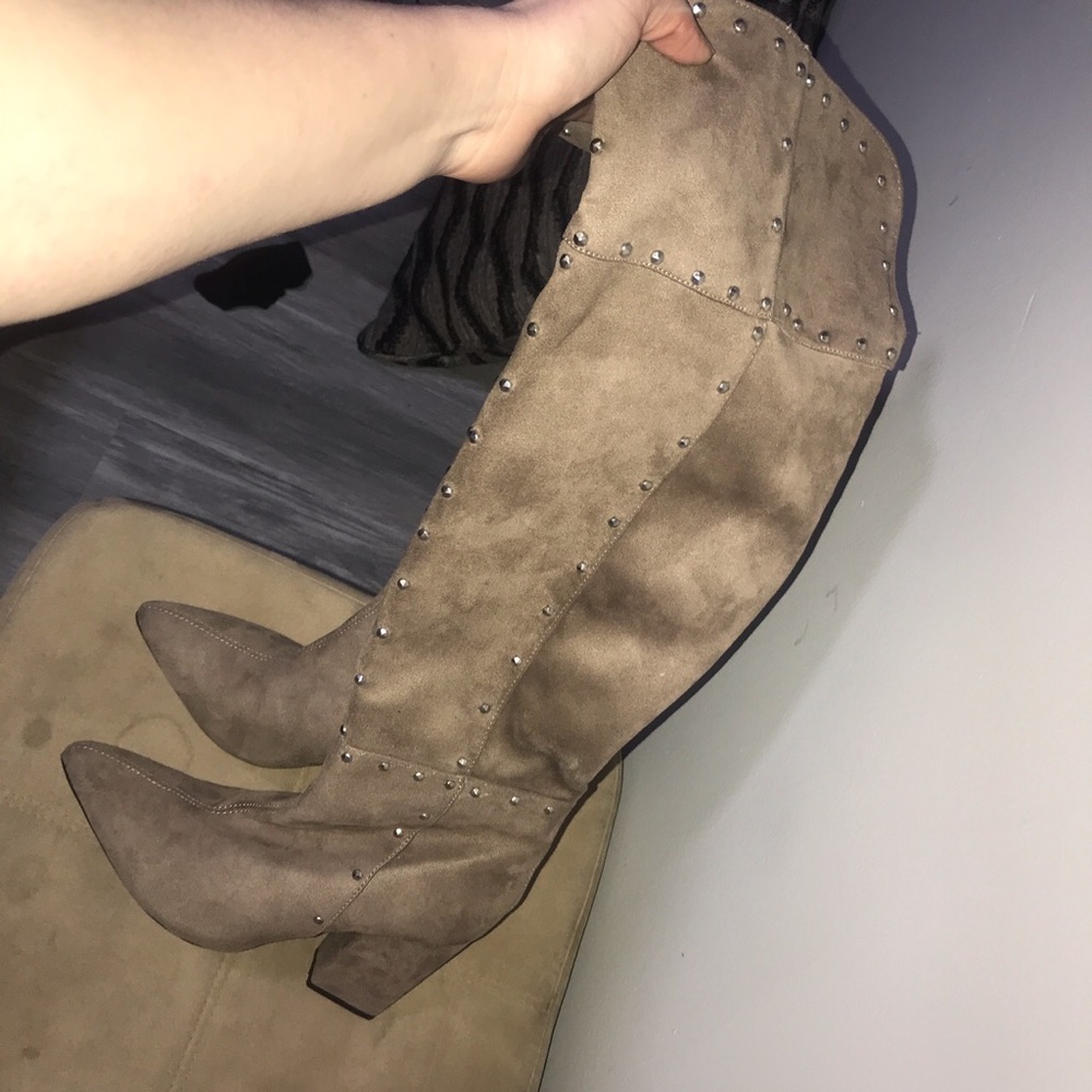 Taupe Gray Over the Knee High Boots